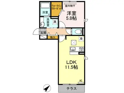 D-ROOM博多南弐番館(1LDK/1階)の間取り写真