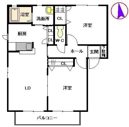 フローラルコートD(2LDK/2階)の間取り写真