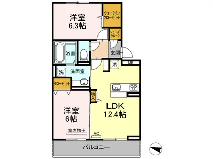 D-ROOMS・K A棟(2LDK/3階)の間取り写真