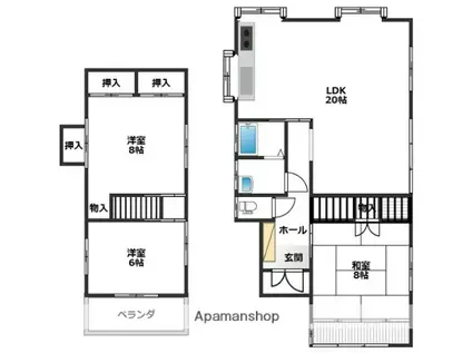 福岡県春日市 1階建 築54年(3LDK)の間取り写真