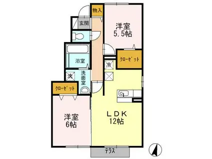 ソレイユ(2LDK/1階)の間取り写真