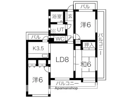 サンヴューパレス長丘(3LDK/4階)の間取り写真