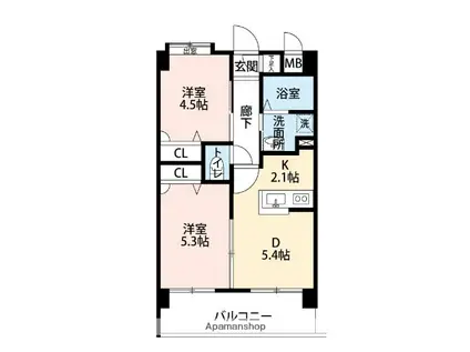 ベントデラフォレスタ VENTO DELLA FOREST(2DK/4階)の間取り写真