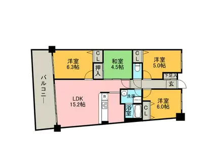 アイランドシティインフィニガーデン ノース棟(4LDK/2階)の間取り写真