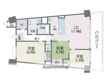 アイランドシティインフィニガーデン ノース棟(3LDK/3階)の間取り写真