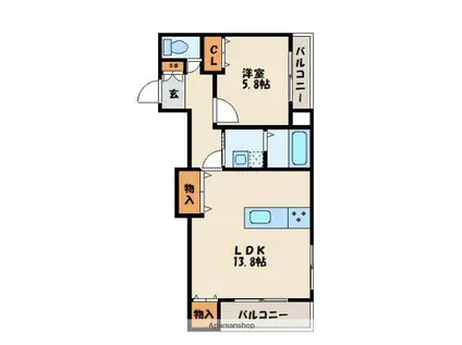 アクロスコート香椎(1LDK/2階)の間取り写真