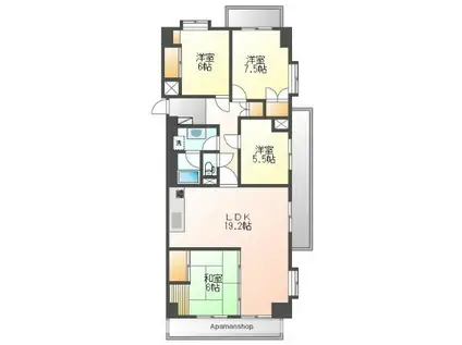 サンライフ香椎C棟(4LDK/2階)の間取り写真