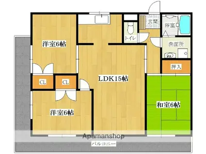 サンシャイン長丘(3LDK/3階)の間取り写真
