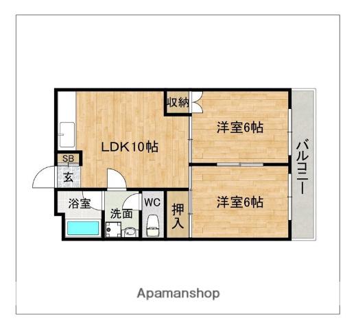 南福岡渡辺ビル(2DK/4階)の間取り写真