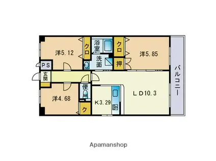 フェリシア西新(3LDK/1階)の間取り写真