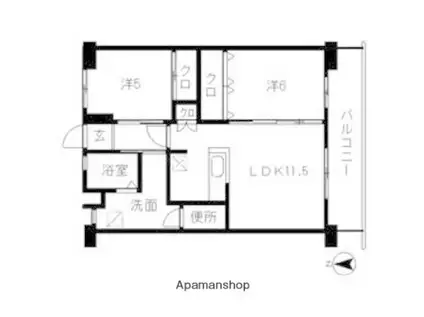 平和台ハイツ(2LDK/6階)の間取り写真