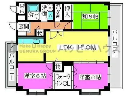 ウエストビレッジ長丘(3LDK/5階)の間取り写真