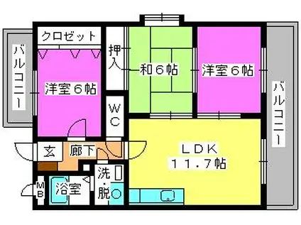 リバーサイド志免(3LDK/3階)の間取り写真
