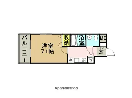 アーバンフラッツ天神東Ⅱ(1K/9階)の間取り写真