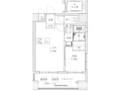 ZIP KENCHOMAE(1LDK/10階)の間取り写真