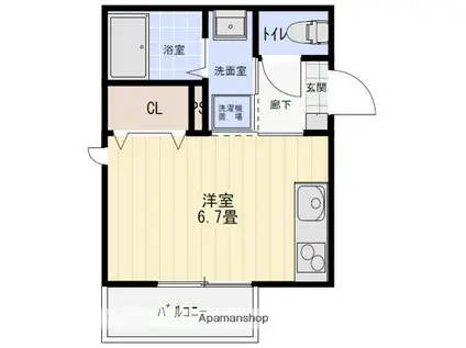 C.CASSIA九産大前(ワンルーム/1階)の間取り写真