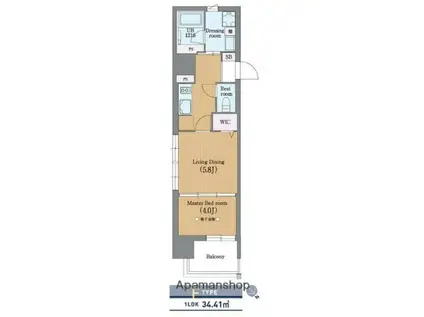 ラクレイス平尾山荘通(1LDK/7階)の間取り写真