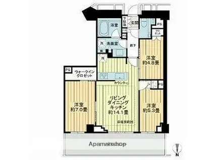 ザ・パークハウス福岡タワーズイースト(3LDK/18階)の間取り写真