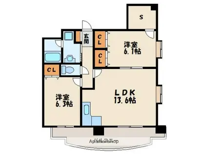 イーストコート箱崎(2LDK/3階)の間取り写真