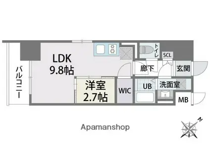 ラクラス博多Ⅱ(1LDK/2階)の間取り写真