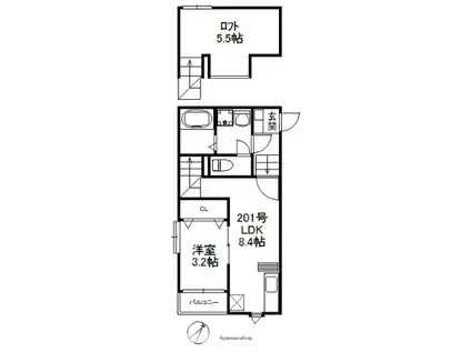 ポラリス箱崎駅東(1LDK/2階)の間取り写真