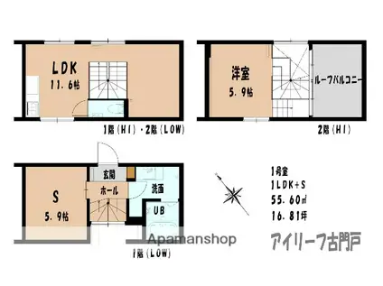 アイリーフ古門戸(1SLDK)の間取り写真