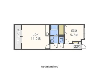 フェリシャス(1LDK/2階)の間取り写真