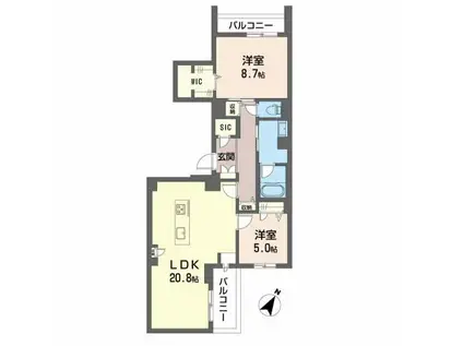 シャーメゾン日赤通(2LDK/2階)の間取り写真