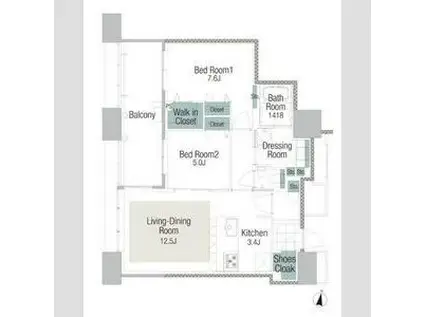 アイランドシティオーシャン&フォレストタワーレジデンスイースト棟(2LDK/38階)の間取り写真