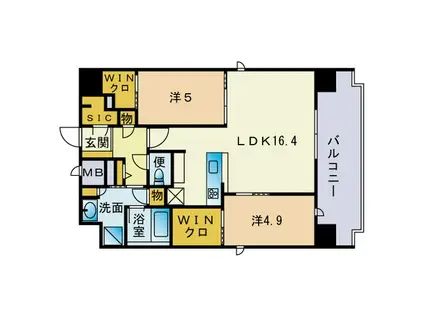 アトリオフラッツ大博町(2LDK/9階)の間取り写真