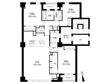 THE GOLDMANCASTLE SAKURAZAKA FOR(3LDK/2階)の間取り写真
