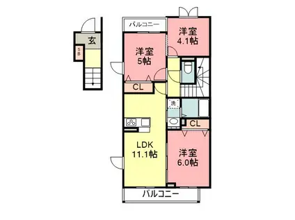 シャルマン青葉(2SLDK/2階)の間取り写真