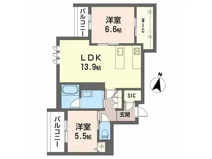 シャーメゾングラン南福岡(2LDK/3階)の間取り写真