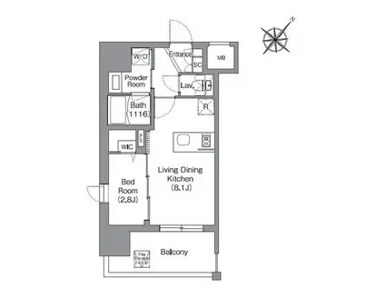 シーズンフラッツ渡辺通(1LDK/3階)の間取り写真