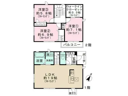 西鉄天神大牟田線 大橋駅(福岡) 徒歩23分 2階建 築15年(3LDK)の間取り写真