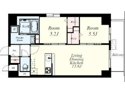 博多グランドレジデンス(2LDK/14階)の間取り写真
