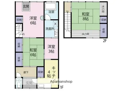 鹿児島本線 香椎駅 徒歩8分 2階建 築73年(4DK)の間取り写真