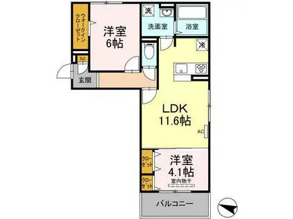 I・M・T SEMPRE HOUSE 飛梅 C棟(2LDK/2階)の間取り写真