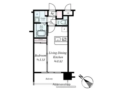 LA FASE VERXEED博多(1LDK/6階)の間取り写真