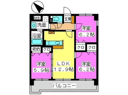 サン・ビオ空港通(3LDK/7階)の間取り写真