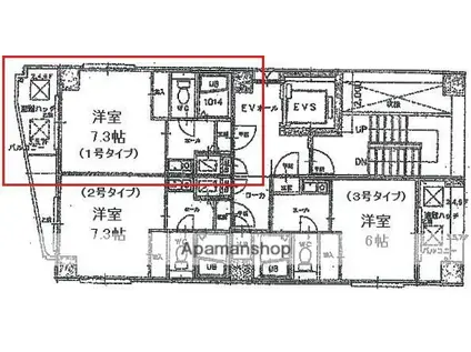 カーサ天神南(1K/3階)の間取り写真