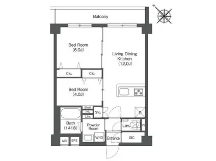 HAKATA STATION サウス(2LDK/4階)の間取り写真