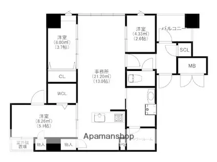 MODERN PALAZZO薬院2丁目(3LDK/4階)の間取り写真