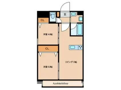 SQUARE友泉亭(2LDK/4階)の間取り写真