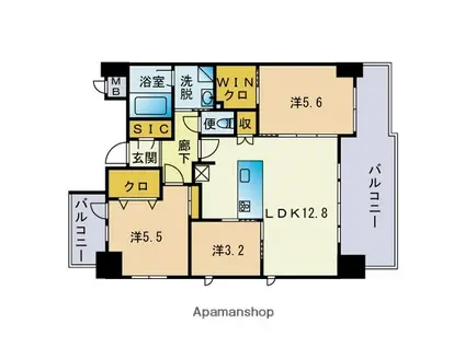 アクシオン博多リヴァージュ(3LDK/2階)の間取り写真