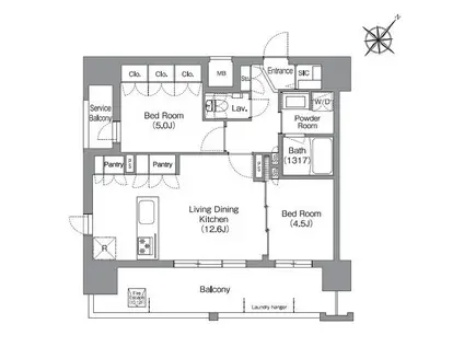 シーズンフラッツ渡辺通(2LDK/10階)の間取り写真