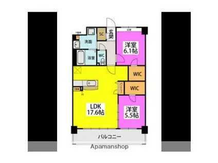 ビオネ美野島(2LDK/10階)の間取り写真