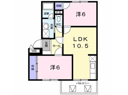 ロジュマン本城(2LDK/3階)の間取り写真