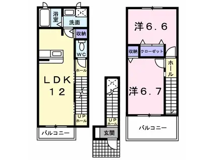 ユニメゾン葛原B(2LDK/2階)の間取り写真