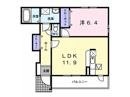 アルカンシエル・Y B(1LDK/1階)の間取り写真